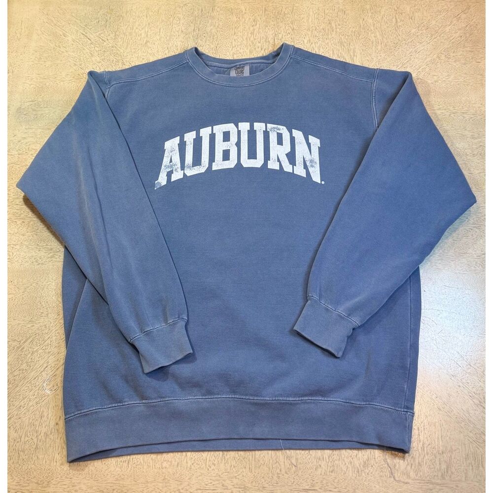 Comfort Colors Auburn University Sweatshirt Large Blue Distressed Crewneck